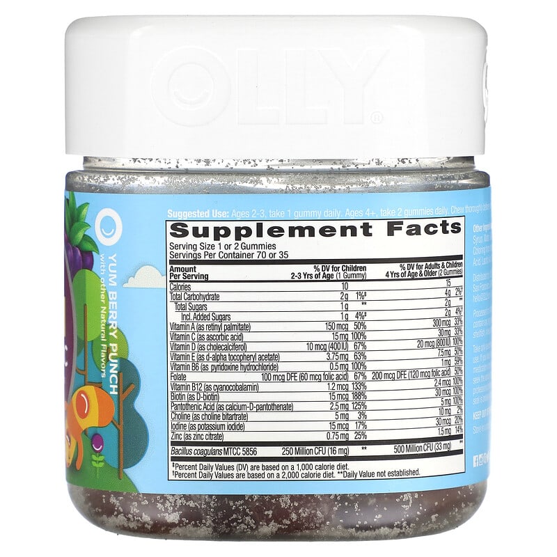 OLLY Kids Multi + Probiotic Yum Berry Punch 70 Gummies 2 Thành phần vi chất của OLLY Kids Multi + Probiotic Yum Berry Punch 70 Gummies 858158005039