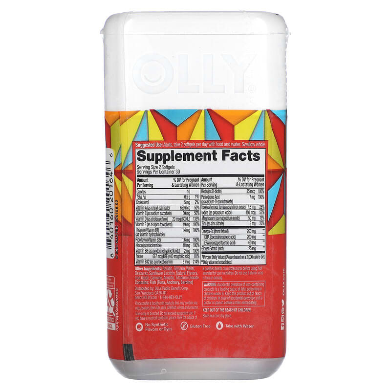 OLLY Prenatal Folic Acid + DHA 60 Softgels 2 Thành phần vi chất của OLLY Prenatal Folic Acid + DHA 60 Softgels 840160201646