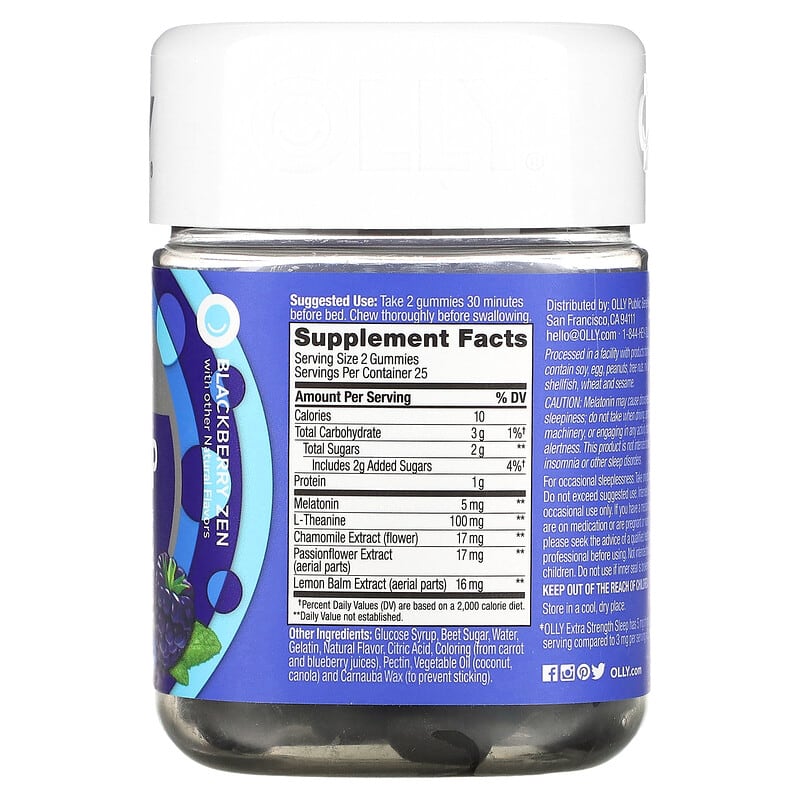 OLLY Sleep Blackberry Zen 50 Gummies 2 Thành phần vi chất của OLLY Sleep Blackberry Zen 50 Gummies 852933008413