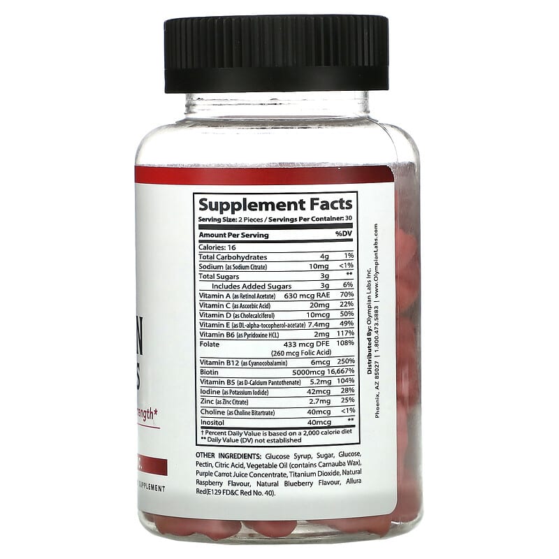 Olympian Labs Hair Vitamin Gummies 60 Gummies 2 Thành phần vi chất của Olympian Labs Hair Vitamin Gummies 60 Gummies 710013912046