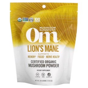 Thực phẩm chức năng Om Mushrooms Certified Organic Mushroom Powder Lion's Mane 7.05 oz (200 g) 850030553256