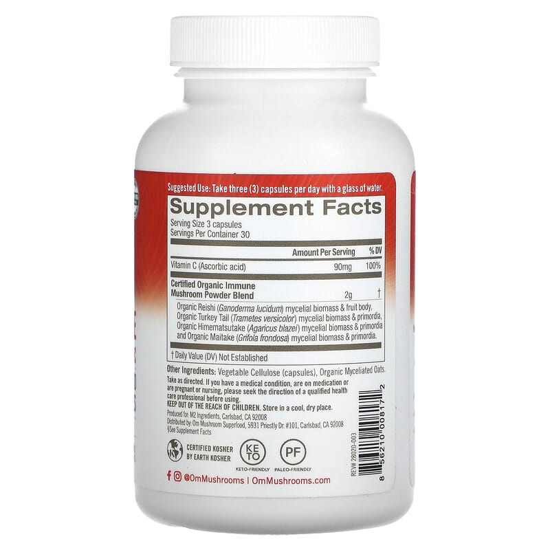 Om Mushrooms Immune Defense Powered by Reishi + Vitamin C 90 Vegetable Capsules 2 Thành phần vi chất của Om Mushrooms Immune Defense Powered by Reishi + Vitamin C 90 Vegetable Capsules 856210008172