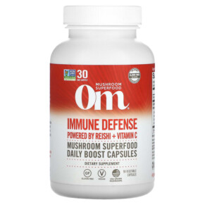 Thực phẩm chức năng Om Mushrooms Immune Defense Powered by Reishi + Vitamin C 90 Vegetable Capsules 856210008172