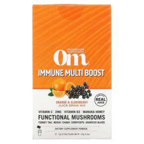 Thành phần vi chất của Om Mushrooms Immune Multi Boost Orange & Elderberry Juice Drink Mix 10 Packets 0.53 oz (15 g) Each 850011996034