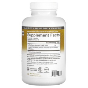 Thành phần vi chất của Om Mushrooms Lion's Mane Mushroom Superfood 667 mg 180 Vegetable Capsules 850011996737