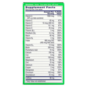 Thành phần vi chất của One-A-Day Energy Multivitamin/ Multimineral Supplement 50 Tablets 016500587002