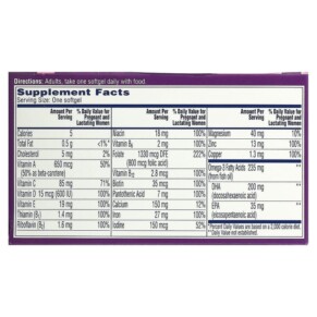 Thành phần vi chất của One-A-Day Prenatal 1 with Folic Acid DHA & Iron Multivitamin/Multimineral Supplement 30 Softgels 016500558170