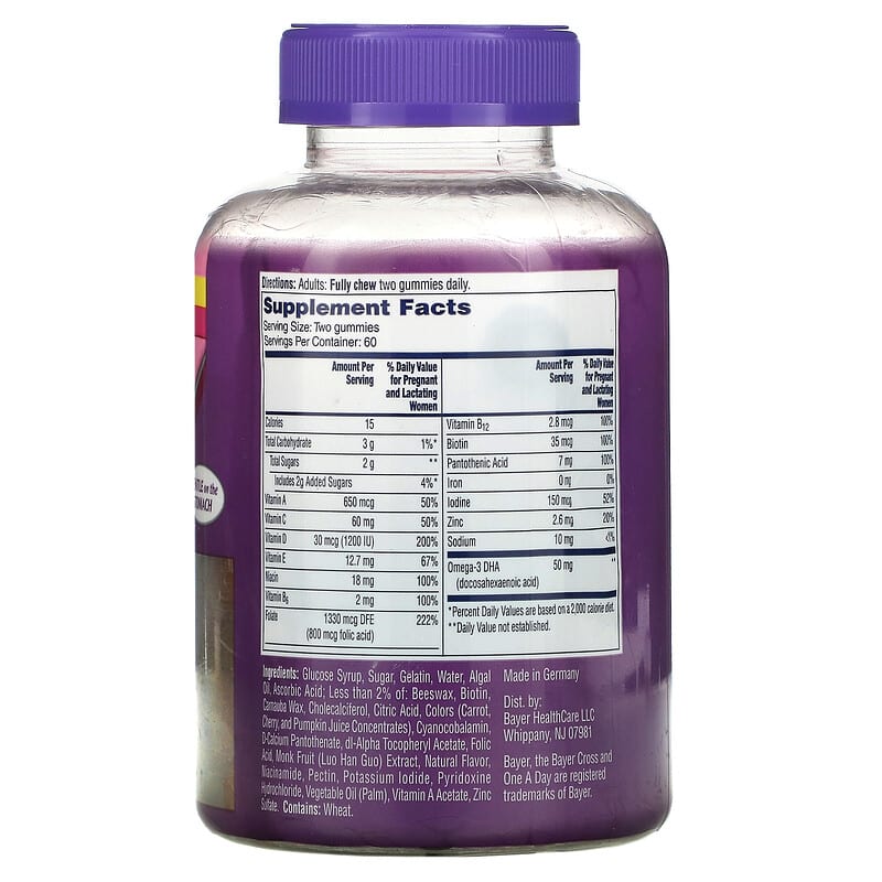 One-A-Day Women's Prenatal Gummies with Folic Acid and DHA Multivitamin/Multimineral Supplement 120 Gummies 2 Thành phần vi chất của One-A-Day Women's Prenatal Gummies with Folic Acid and DHA Multivitamin/Multimineral Supplement 120 Gummies 016500568711