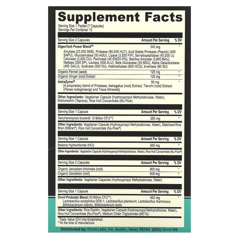Onnit Total Gut Health Supplement Packets 15 Packets 2 Thành phần vi chất của Onnit Total Gut Health Supplement Packets 15 Packets 819444014418