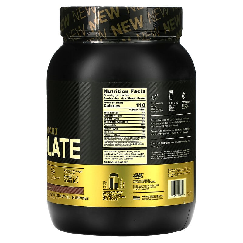 Optimum Nutrition Gold Standard 100% Isolate Chocolate Bliss 1.64 lb (744 g) 2 Thành phần vi chất của Optimum Nutrition Gold Standard 100% Isolate Chocolate Bliss 1.64 lb (744 g) 748927060911