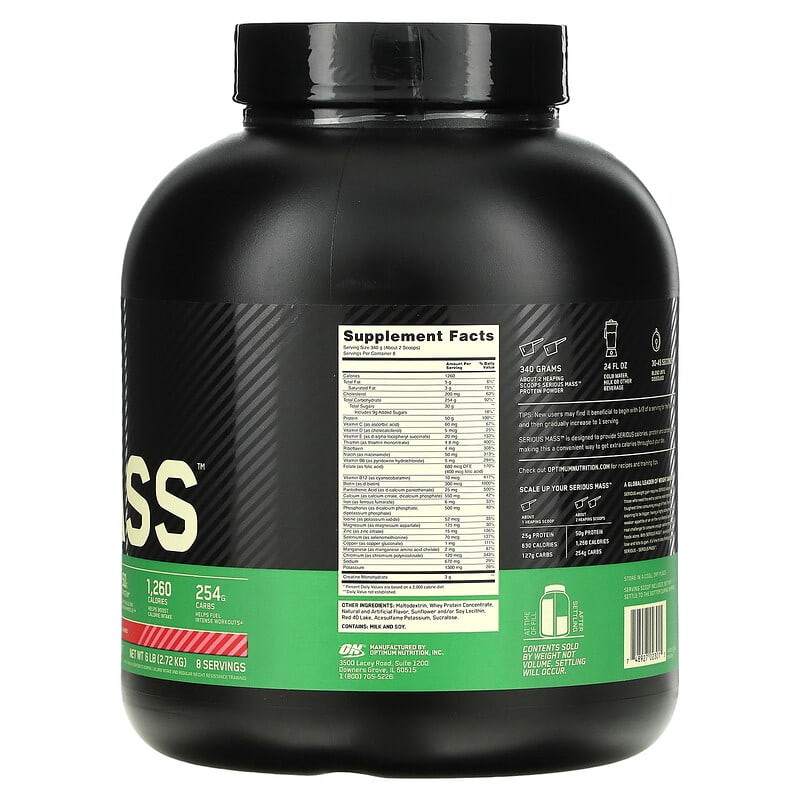 Optimum Nutrition Serious Mass High Protein Weight Gain Powder Strawberry 6 lb (2.72 kg) 2 Thành phần vi chất của Optimum Nutrition Serious Mass High Protein Weight Gain Powder Strawberry 6 lb (2.72 kg) 748927023015