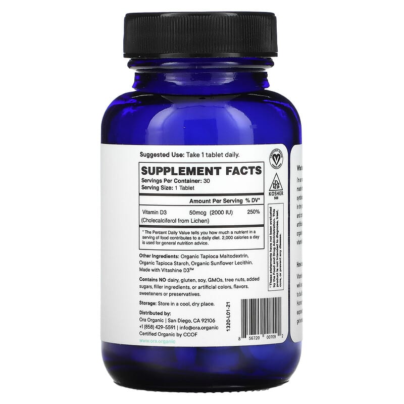 Ora Sol Food Plant-Based Vitamin D3 2.000 IU 30 Tablets 2 Thành phần vi chất của Ora Sol Food Plant-Based Vitamin D3 2.000 IU 30 Tablets 856720007092