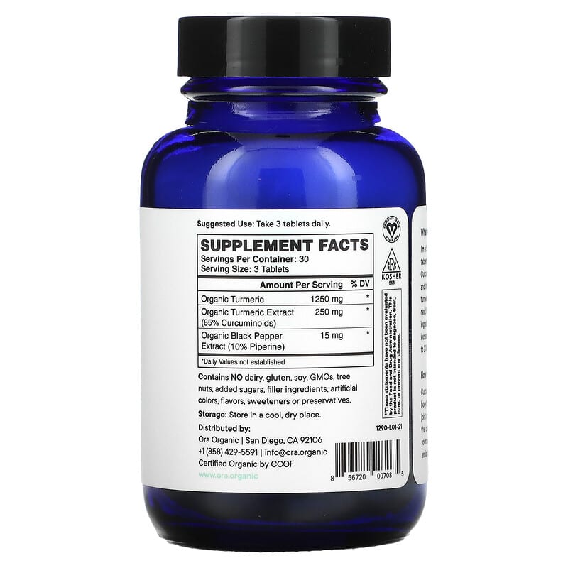 Ora You're Golden Organic Turmeric Curcumin 500 mg 90 Tablets 2 Thành phần vi chất của Ora You're Golden Organic Turmeric Curcumin 500 mg 90 Tablets 856720007085