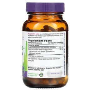 Thành phần vi chất của Oregons Wild Harvest Ashwagandha Ginkgo 90 Vegan Capsules 706195004709