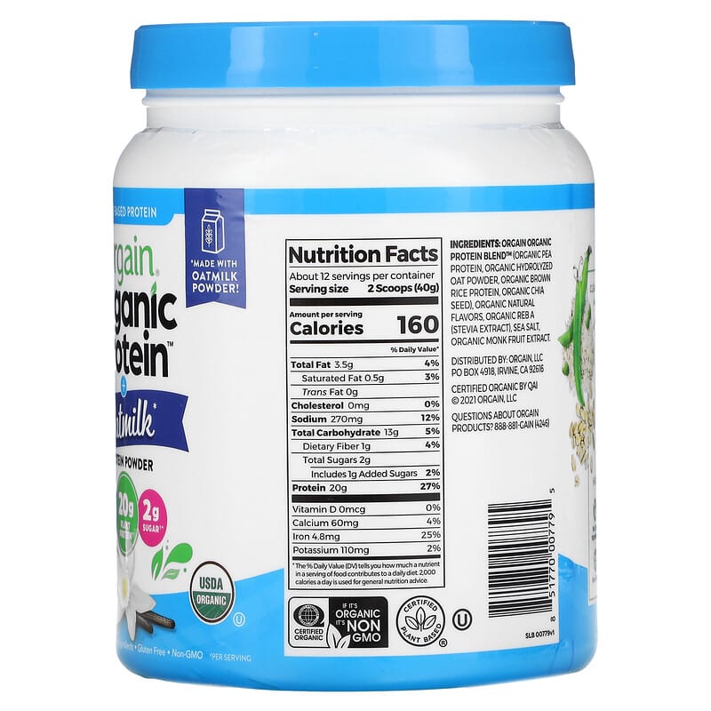 Orgain Organic Protein Powder + Oatmilk Plant Based Vanilla Bean 1.05 lb (479 g) 2 Thành phần vi chất của Orgain Organic Protein Powder + Oatmilk Plant Based Vanilla Bean 1.05 lb (479 g) 851770007795