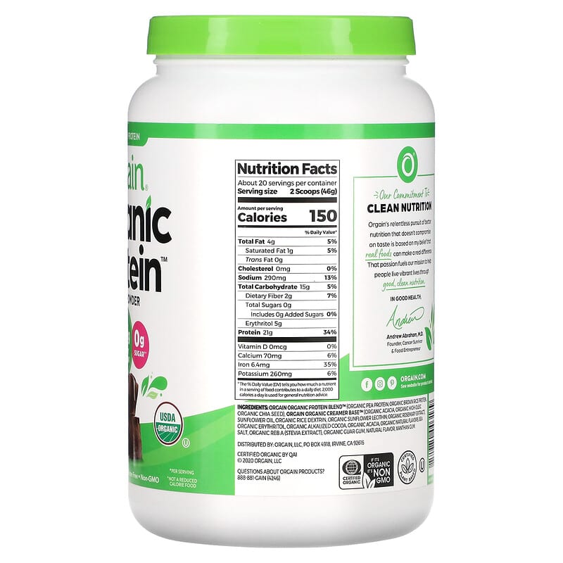 Orgain Organic Protein Powder Plant Based Creamy Chocolate Fudge 2.03 lbs (920 g) 2 Thành phần vi chất của Orgain Organic Protein Powder Plant Based Creamy Chocolate Fudge 2.03 lbs (920 g) 851770003179