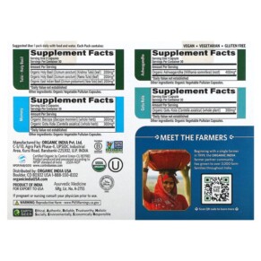 Thành phần vi chất của Organic India Cognitive Support Daily Pack 30 Daily Packs 180 Vegetable Capsules 850021635206