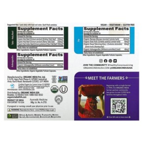 Thành phần vi chất của Organic India Stress & Mood Support Daily Pack 30 Daily Packs 180 Vegetable Capsules 850021635183