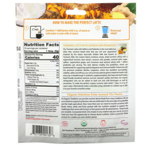 Thành phần vi chất của Organic Traditions Turmeric Latte with Saffron and Probiotics 5.3 oz (150 g) 627733001328