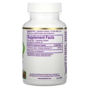 Thành phần vi chất của Paradise Herbs Acai 60 Vegetarian Capsules 601944777159