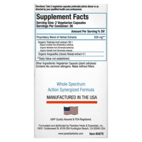 Thành phần vi chất của Paradise Herbs AYRU-Pro Rx Cleanse 60 Vegetarian Capsules 601944778781