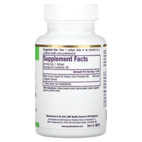 Thành phần vi chất của Paradise Herbs Black Seed 60 Softgels 601944779115