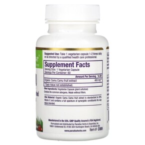 Thành phần vi chất của Paradise Herbs Camu Camu 60 Vegetarian Capsules 601944778095