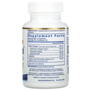 Thành phần vi chất của Paradise Herbs Collagen Extreme with BioCell Collagen OptiMSM & Nature's C 60 Capsules 601944778644