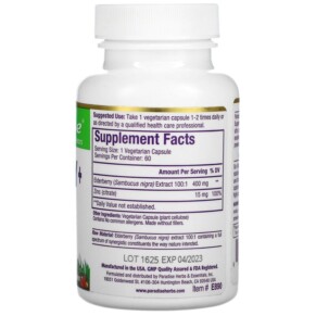 Thành phần vi chất của Paradise Herbs Earth's Blend Elderberry+ with Zinc 60 Vegetarian Capsules 601944778903