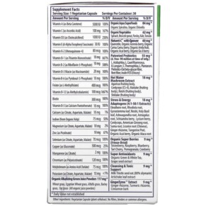 Thành phần vi chất của Paradise Herbs Earth's Blend One Daily Superfood Multi-Vitamin No Iron 30 Vegetarian Capsules 601944778262