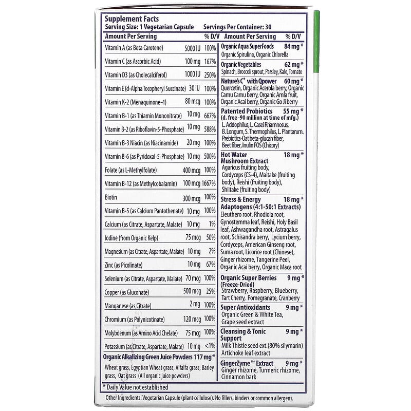 Paradise Herbs Earth's Blend One Daily Superfood Multi-Vitamin No Iron 30 Vegetarian Capsules 2 Thành phần vi chất của Paradise Herbs Earth's Blend One Daily Superfood Multi-Vitamin No Iron 30 Vegetarian Capsules 601944778262