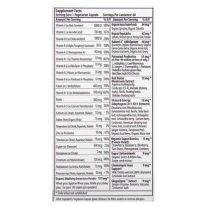 Thành phần vi chất của Paradise Herbs Earth's Blend One Daily Superfood Multi-Vitamin No Iron 60 Vegetarian Capsules 601944778279