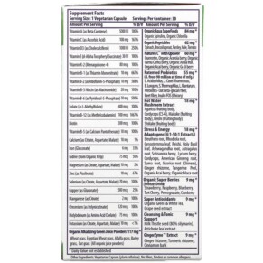 Thành phần vi chất của Paradise Herbs Earth's Blend One Daily Superfood Multi-Vitamin with Iron 30 Vegetarian Capsules 601944778286