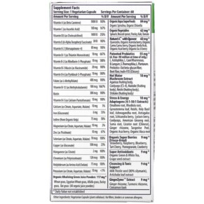 Thành phần vi chất của Paradise Herbs Earth's Blend One Daily Superfood Multi-Vitamin with Iron 60 Vegetarian Capsules 601944778293