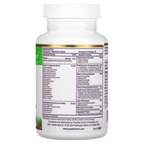 Thành phần vi chất của Paradise Herbs Earth's Blend Vitamin C 500 mg 90 Vegetarian Capsules 601944778675