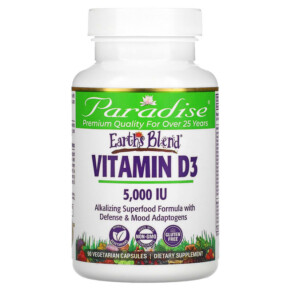 Thực phẩm chức năng Paradise Herbs Earth's Blend Vitamin D3 5.000 IU 90 Vegetarian Capsules 601944778682