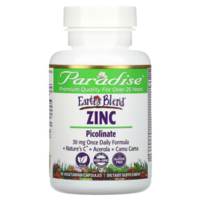 Thực phẩm chức năng Paradise Herbs Earth's Blend Zinc Picolinate 90 Vegetarian Capsules 601944778910