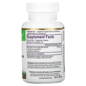 Thành phần vi chất của Paradise Herbs Echinacea 30 Vegetarian Capsules 601944777180