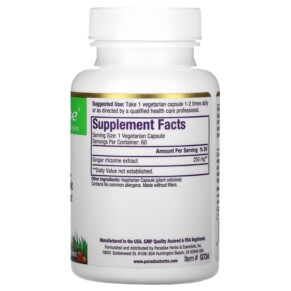 Thành phần vi chất của Paradise Herbs Ginger 60 Vegetarian Capsules 601944777241