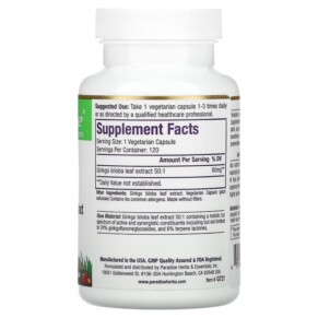 Thành phần vi chất của Paradise Herbs Ginkgo Biloba 120 Vegetarian Capsules 601944777210