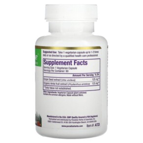 Thành phần vi chất của Paradise Herbs Grape Seed Extract with Amla 90 Vegetarian Capsules 601944777234