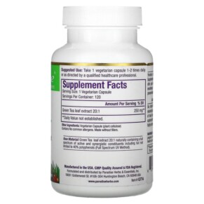 Thành phần vi chất của Paradise Herbs Green Tea 120 Vegetarian Capsules 601944777746