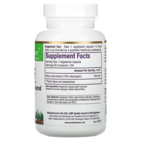 Thành phần vi chất của Paradise Herbs Olive Leaf 120 Vegetarian Capsules 601944777739
