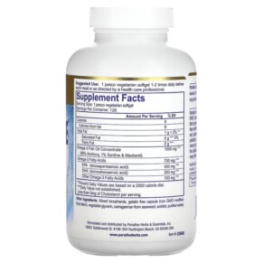 Thành phần vi chất của Paradise Herbs Omega-Sure Premium Omega 3 Fish Oil 1.000 mg 120 Pesco-Vegetarian Softgels 601944779061