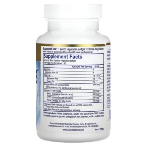 Thành phần vi chất của Paradise Herbs Omega Sure Premium Omega-3 Fish Oil 1.000 mg 60 Pesco Vegetarian Softgels 601944777968