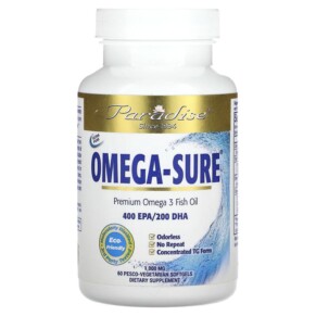Thực phẩm chức năng Paradise Herbs Omega Sure Premium Omega-3 Fish Oil 1.000 mg 60 Pesco Vegetarian Softgels 601944777968