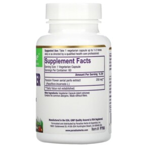 Thành phần vi chất của Paradise Herbs Passion Flower 60 Vegetarian Capsules 601944777661