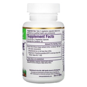 Thành phần vi chất của Paradise Herbs Resvera-Grape 60 Vegetarian Capsules 601944777944