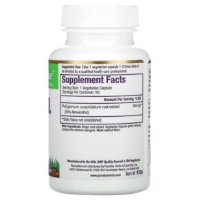 Thành phần vi chất của Paradise Herbs Resveratrol 60 Vegetarian Capsules 601944777098