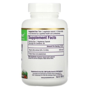 Thành phần vi chất của Paradise Herbs Royal Jelly 60 Vegetarian Capsules 601944777173